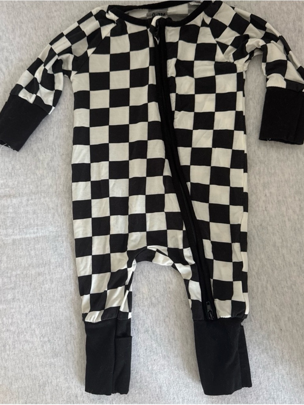 Checkerboard Black & White Kids Footie Zipper Romper